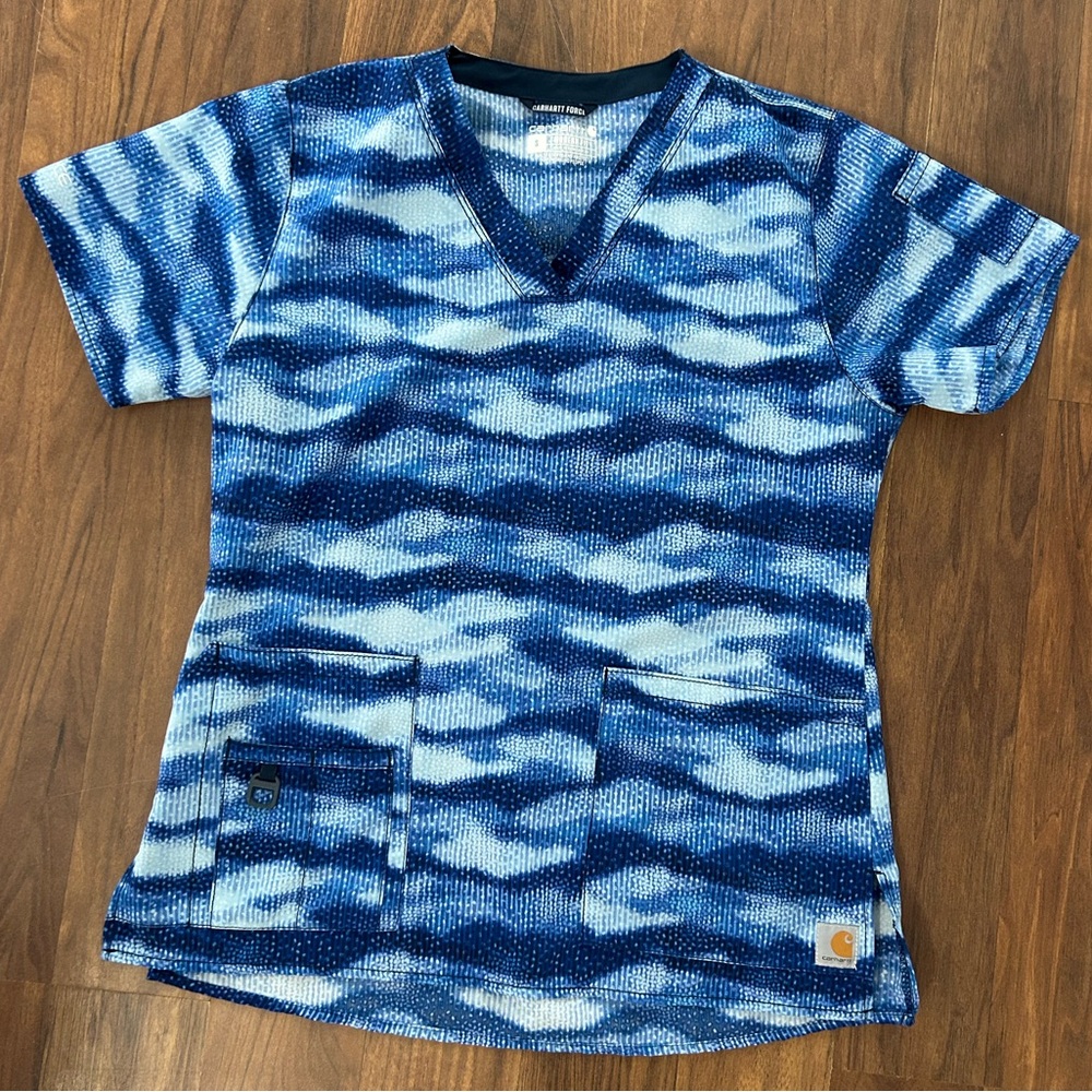 Carhartt Force Blue and White V-Neck Top